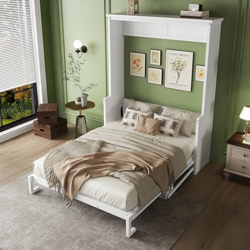 Queen Size Murphy Bed with Desk & Charging Station, White K505073