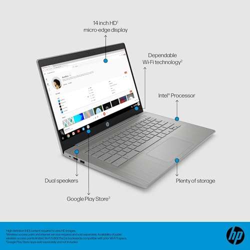 HP Chromebook 14 Laptop, 14" HD, 4GB RAM, 64GB SSD, Chrome OS, Grey A241646