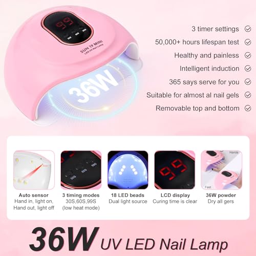 Acrylic Nail Kit with Liquid Monomer, 6 Colors Powder & UV Lamp (Pink) A178217
