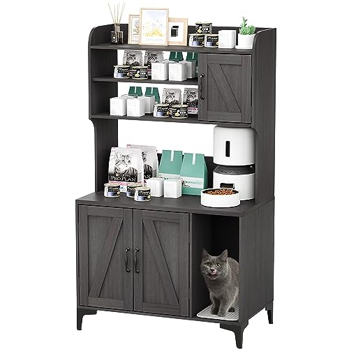 Cat Litter Box Furniture with Shelf Storage, Grey M3162