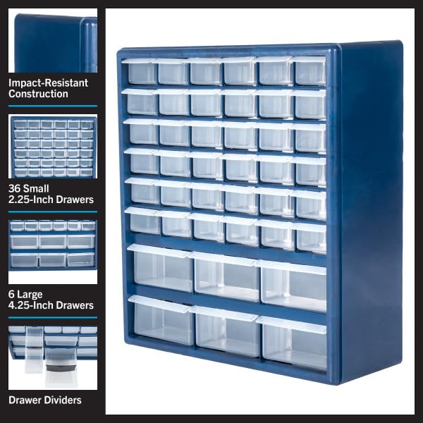 Stalwart Plastic Storage Drawers 42 Compartment Organizer for Hardware, Crafts, Tools S556