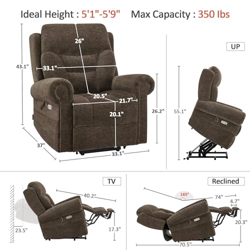 MCombo Triple Motor Power Lift Recliner Chair with Massage and Heating, Fabric, Coffee M573841
