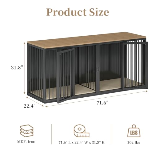 Large Dog Crate Furniture for 2 Dogs, All Steel Frame with Wooden Top (White) M394533