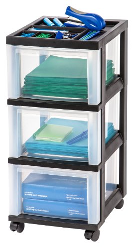 IRIS USA Plastic 10-Drawer Rolling Storage Cart with Wheels, Black/Clear T4065