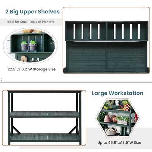Outdoor Wooden Potting Bench Table with Drawers and Storage Shelves C672480