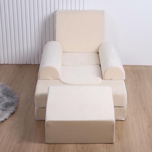 Modular Kids Play Couch, Convertible Foam Floor Sofa for Toddlers, Beige G408018