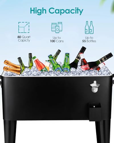 80 Quart Rolling Cooler Cart with Wheels and Bottle Opener C399943