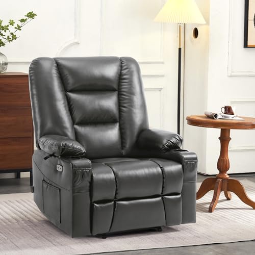 MCombo Small Power Lift Recliner Chair with Massage and Heat, Faux Leather, Dark Brown E441
