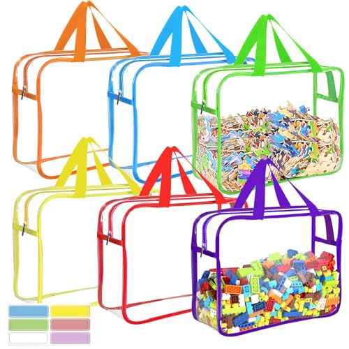 6 Packs Large Toy Storage Bags with Labels, Clear PVC Organizer with Zipper W66156