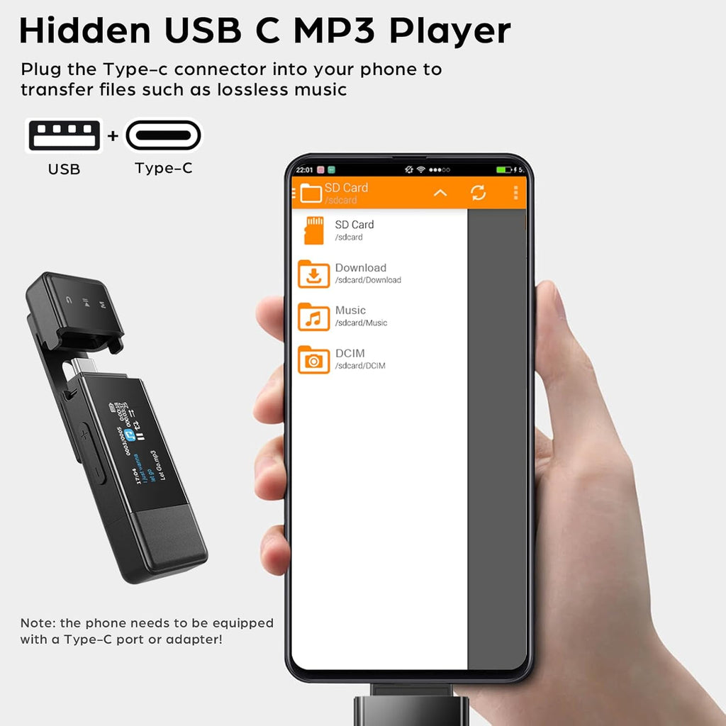 64GB Bluetooth MP3 Player with Clip, USB & Type-C, Black C768969