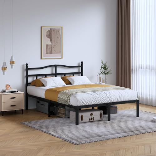 Full Metal Bed Frame 14 Inch Tall Heavy Duty Black Steel Slats Platform J736200