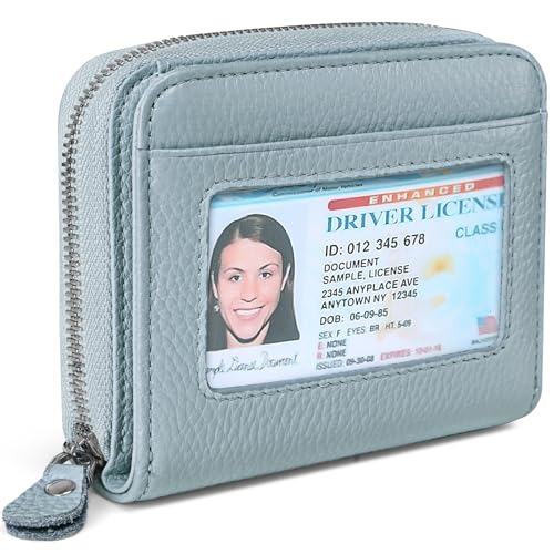 Genuine Small Wallet for Women, Slim RFID Blocking Credit Card Holder with ID Window, Compact Purses for Women with 8 Card Slots