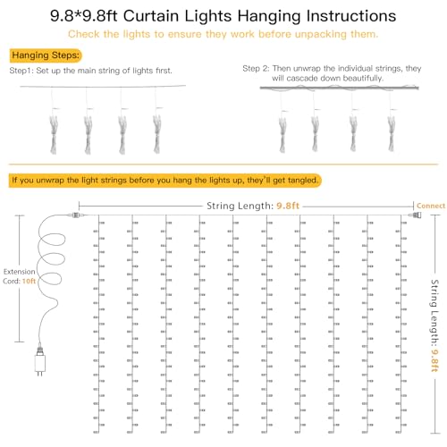 suddus Curtain Lights 300 LED Warm White for Bedroom, Outdoor & Christmas Decor K310