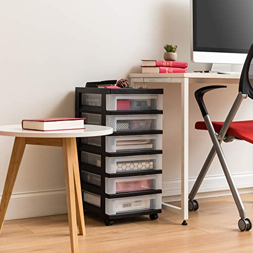 IRIS USA Plastic 10-Drawer Rolling Storage Cart with Wheels, Black/Clear T4065