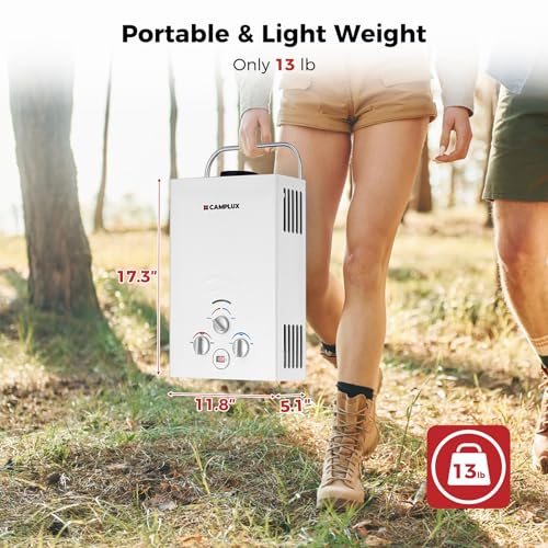 CAMPLUX 2.64 GPM Propane Portable Gas Water Heater, 68,000 BTU, White Y83276