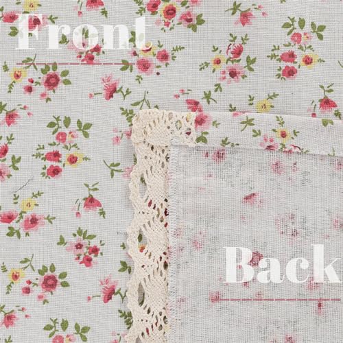 Farmhouse Cotton Linen Tier Curtain 36 Inch Floral Lace Window Treatment, Beige, 1 Panel Y267100