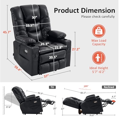 MCombo Large Triple Motor Power Lift Recliner Chair with Massage and Dual Heating, Faux Leather, Dark Brown X979