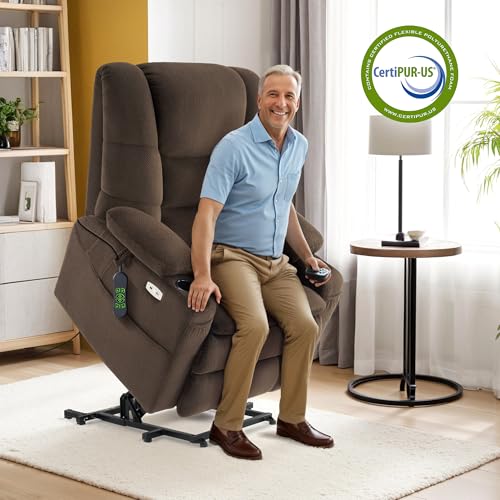 MCombo Large Triple Motor Power Lift Recliner Chair with Massage and Dual Heating, Grey D316