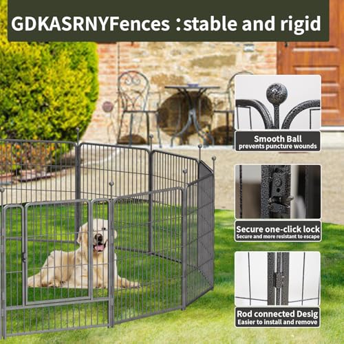 Dog Playpen 32 Inch Heavy Duty Folding Indoor Outdoor Pet Exercise Fence with Door for Large Medium Dogs H857