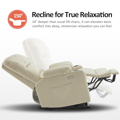 MCombo Oversized Power Lift Recliner Chair for Elderly with Heat and Massage, Faux Leather, Dark Brown N537