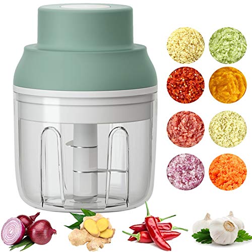 Electric Mini Food Chopper,250ML Portable Garlic Chopper with USB Charging Function, Mini Food Slicer for Onion Vegetables Chili Ginger Meat Nuts Fruits Salad (White)