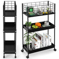 3 Tier Rolling Utility Cart, Slim Storage Rolling Cart, Metal Multifunctional Utility Cart, Slide Out Storage Cart, Rolling Trolley for Kitchen,Bathroom,Living Room,Office (Black)