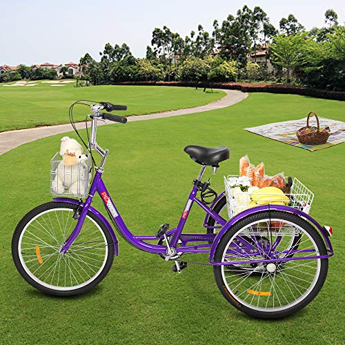 PEXMOR Adult Tricycle 7 Speed, 24/26 Inch 3 Wheel Bike with Baskets D492