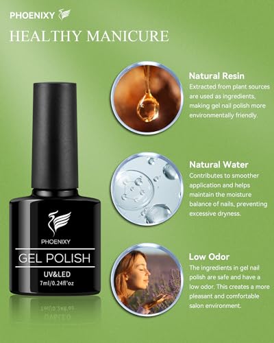 Phoenixy Gel Nail Polish Kit with UV LED Light, 40 Colors, Base & Top Coat H227876