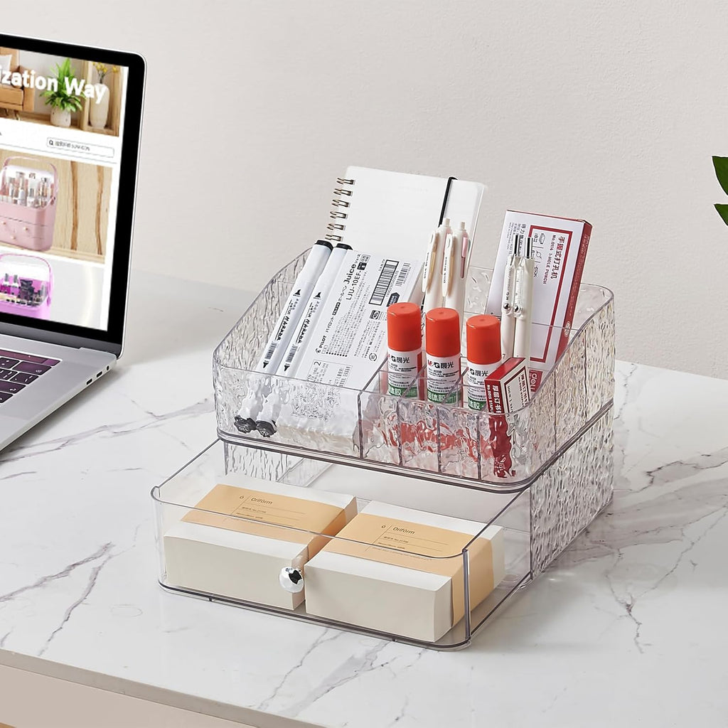 SUNFICON Makeup Organizer Stackable Cosmetic Tray Set with Drawer Storage N490