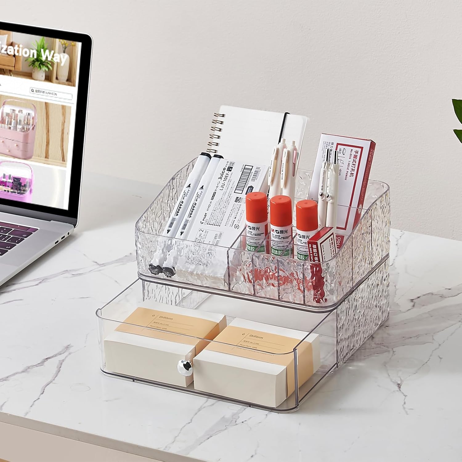 SUNFICON Makeup Organizer Stackable Cosmetic Tray Set with Drawer Storage N490