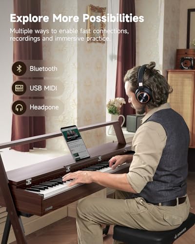 Donner OURA R300 88 Key Weighted Digital Piano, Bluetooth, Walnut Wood Color Q23942