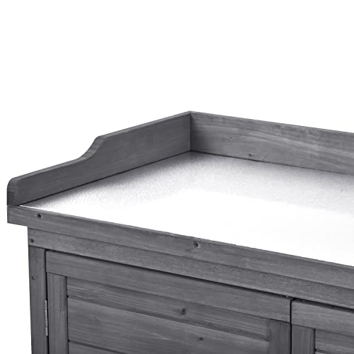 Polibi 39" Potting Bench Table, Outdoor Wooden Workstation with Storage Cabinet A50563