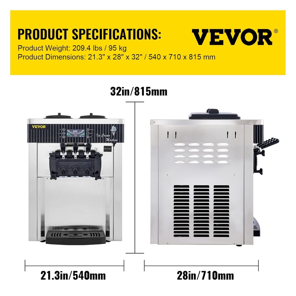 VEVOR Commercial Ice Cream Machine Soft Serve 3 Flavors with LED Display, 2200W O8478