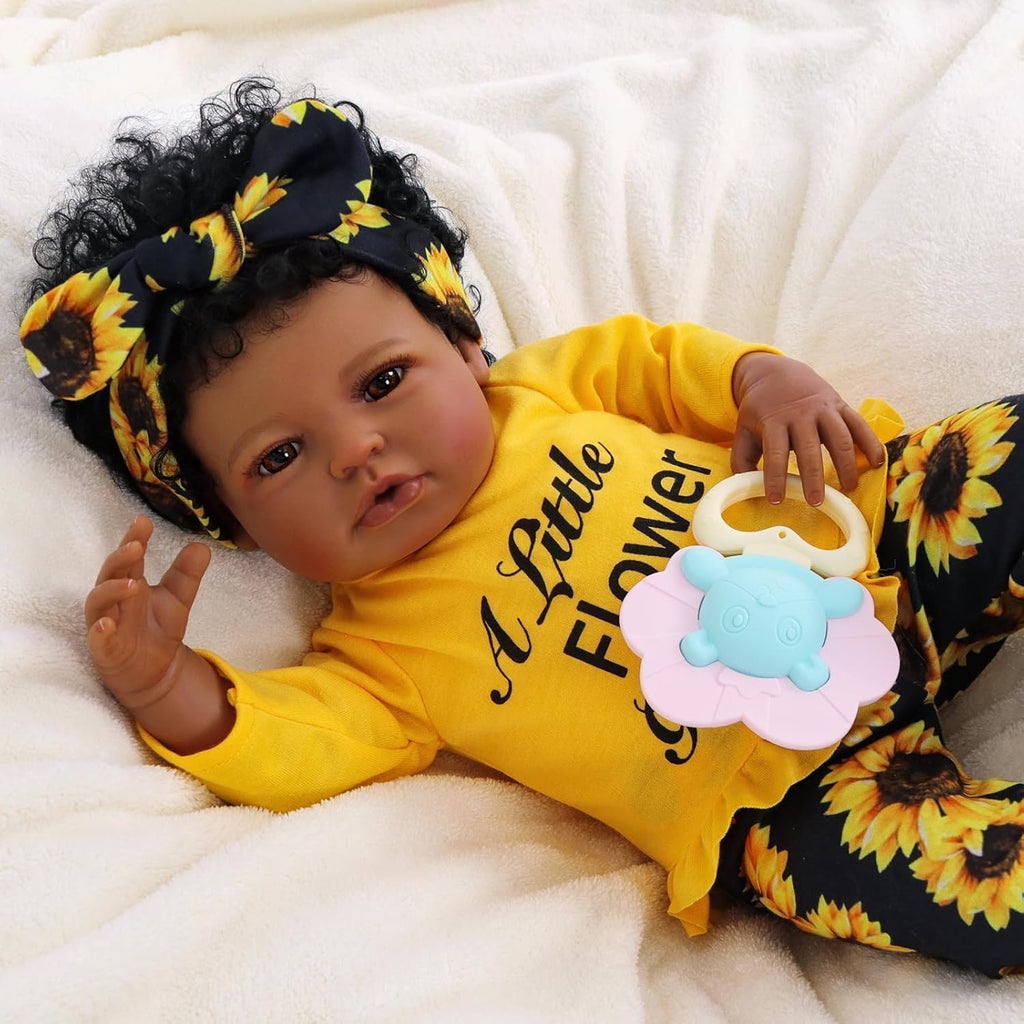 BABESIDE Reborn Baby Doll Black Girl 20 Inch Realistic Soft Vinyl Doll with Feeding Kit J6138