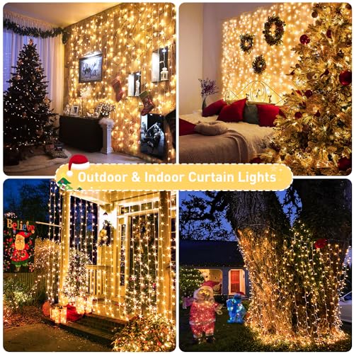 JMEXSUSS 300 LED Remote Control Christmas Curtain Lights, Warm White V64841