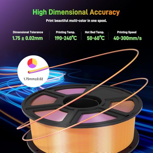 FLASHFORGE Silk PLA 3D Printer Filament 1.75mm 1KG, Multicolored Gradient V83097