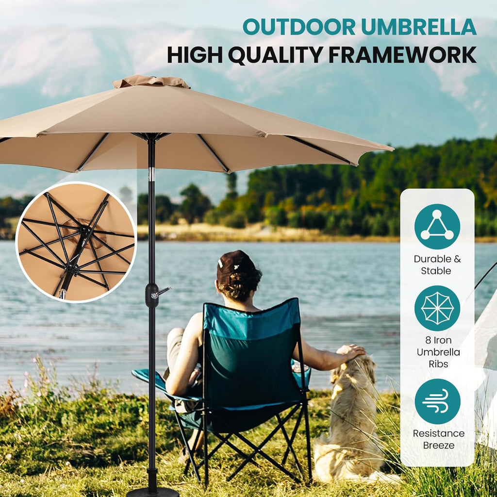 OLIXIS 9' Outdoor Patio Umbrella with Push Button Tilt and Crank, Tan Y991