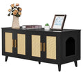 Homhedy Boho Cat Litter Box Enclosure for 2 Cats,Litter Box Furniture Hidden with Double Rattan Decorated Doors,Wooden Cat Washroom Furniture,Cat House,47.2”L x 19.7”W x 21.7”H, Natural
