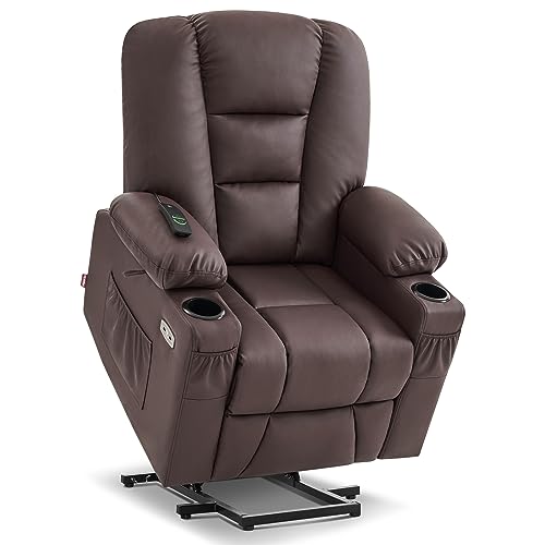 MCombo Small Power Lift Recliner Chair with Massage and Heat, Faux Leather, Dark Brown E441