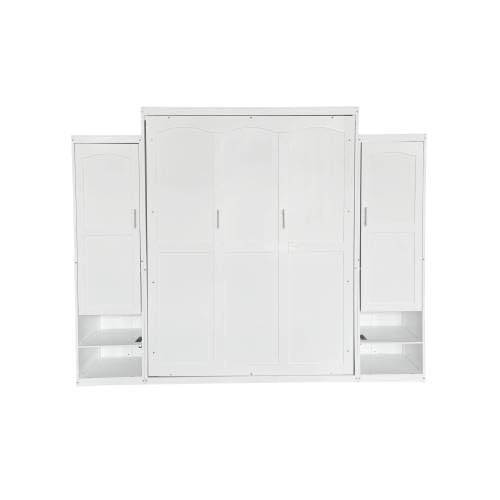 Queen Size Murphy Bed with Desk & Charging Station, White K505073
