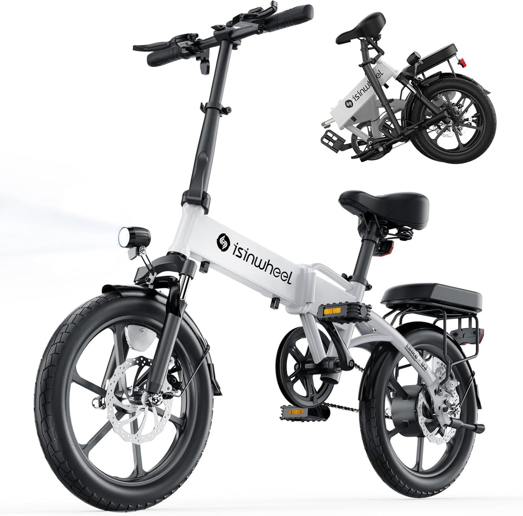 isinwheel U3 16" Foldable Electric Bike Adults, 500W Electric Bicycle, Front Fork Suspension, 19 MPH, UP to 45 Miles Folding Ebike, Suitable for Leisure Riding&Commuting, UL2849 Certified (White)