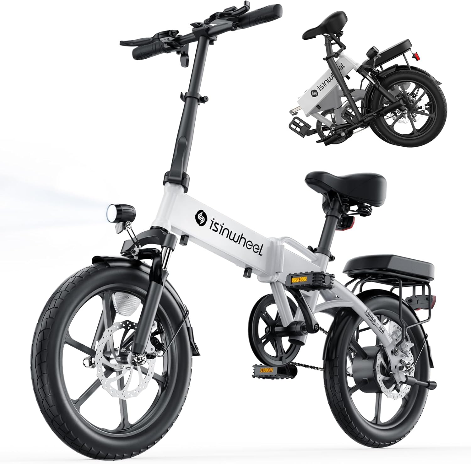 isinwheel U3 16" Foldable Electric Bike Adults, 500W Electric Bicycle, Front Fork Suspension, 19 MPH, UP to 45 Miles Folding Ebike, Suitable for Leisure Riding&Commuting, UL2849 Certified (White)