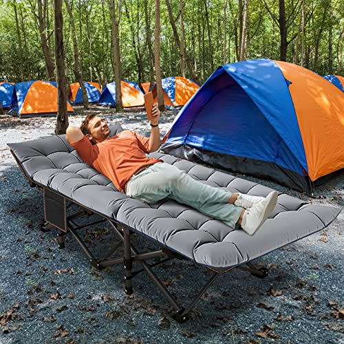 ABORON Folding Camping Cot with Mat for Adults, Heavy Duty Outdoor Bed with Carry Bag C211720