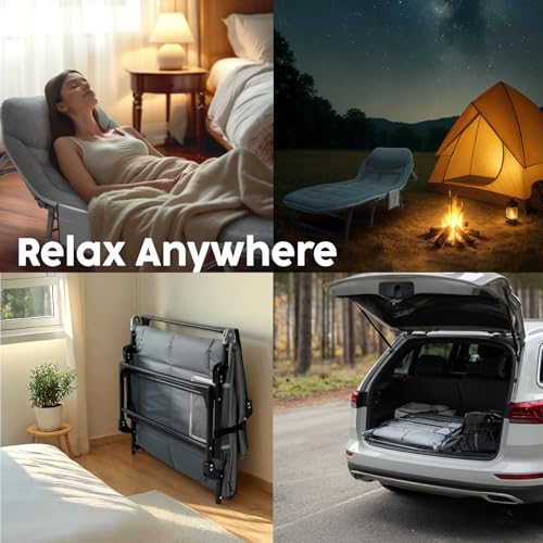 Folding Chaise Lounge Chair with Mattress, 6-Angle Adjustable, Gray M664250
