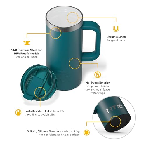 RTIC 20oz Road Trip Travel Mug with Lid and Handle, Insulated Stainless Steel P393441