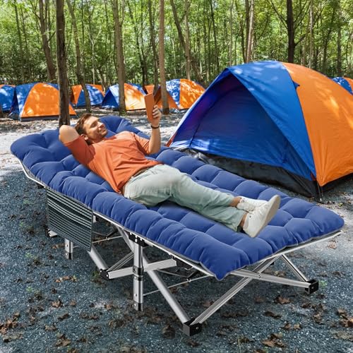 ABORON Folding Camping Cot with Mat for Adults, Heavy Duty Outdoor Bed with Carry Bag C211720