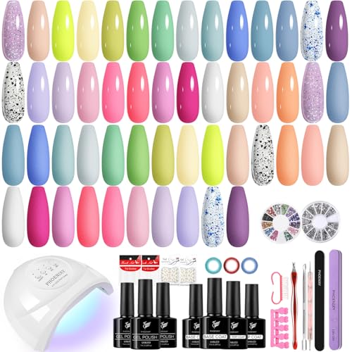Phoenixy Gel Nail Polish Kit with U V LED Light, 40 Colors Gel Nail Polish Set with 48W U V LED Nail Lamp Manicure Starter Gel Nail Kit Base Top Coat Gifts for Women SS9012