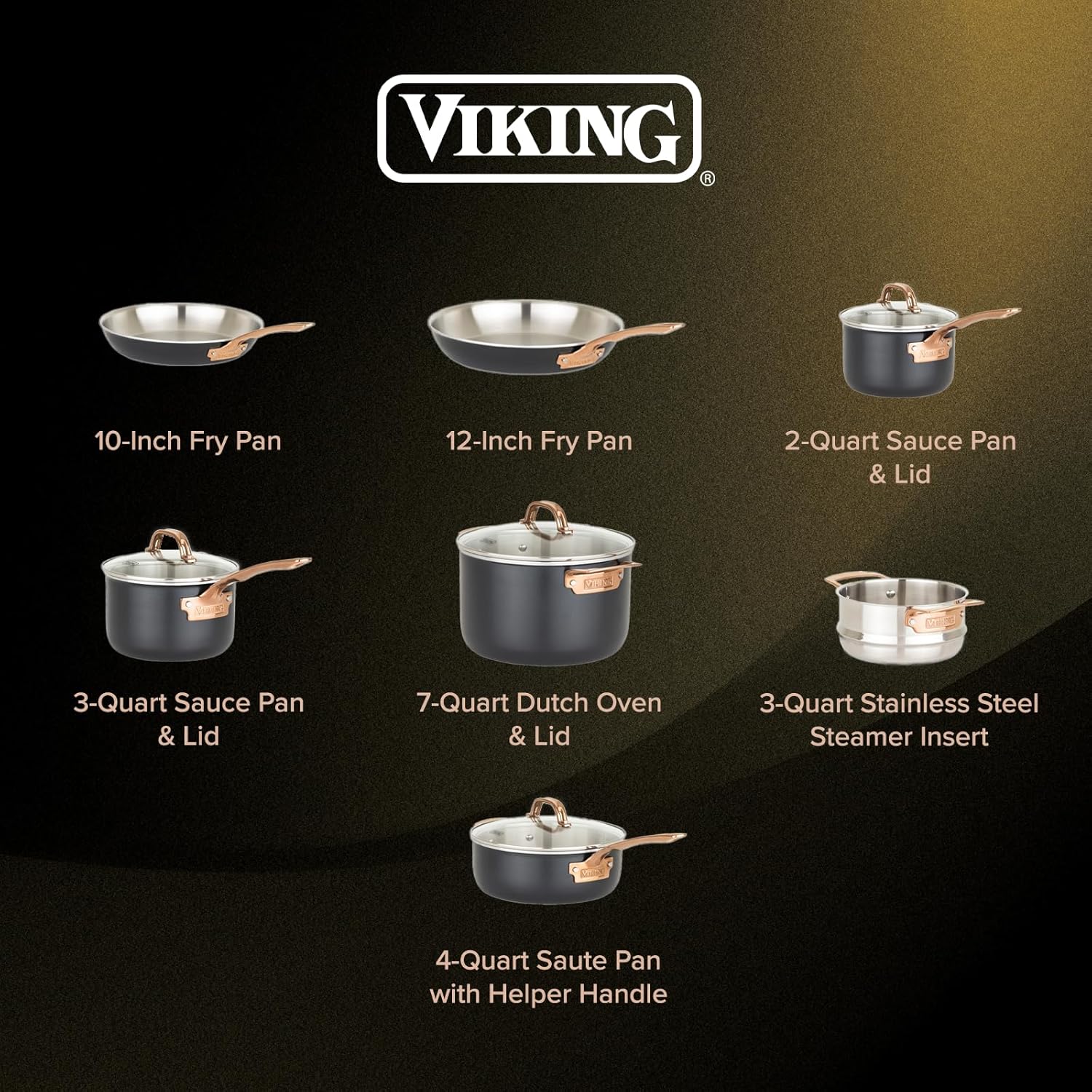 Viking Culinary 3-Ply 11 Piece Cookware Set with Glass Lids U273958