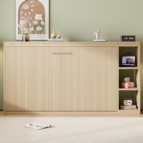 Murphy Cabinet Bed Frame with Charging Station, Full-Size Foldable Wall Bed Z526