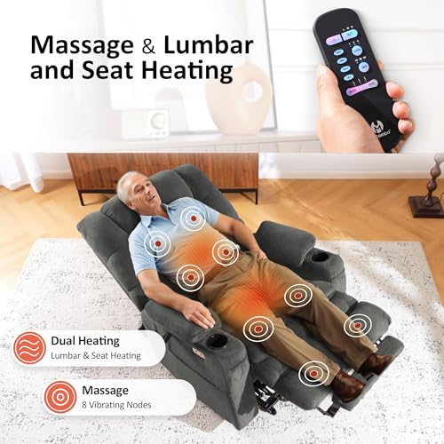 MCombo Large Triple Motor Power Lift Recliner Chair with Massage and Dual Heating, Grey D316
